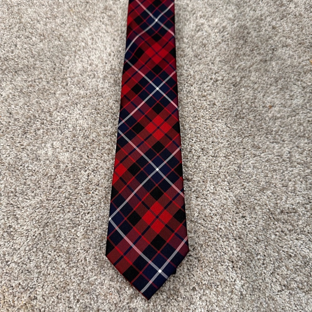 Like new Tommy Hilfiger Red and Black Tartan Plaid Silk Tie